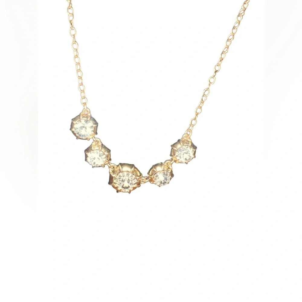 J Crew Gold‎ Tone And Crystal Statement Necklace  16” Chain
